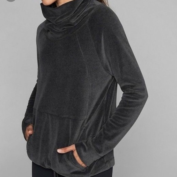 Athleta Grey Velour Cowl Tunnel Neck Pullover - Picture 2 of 12